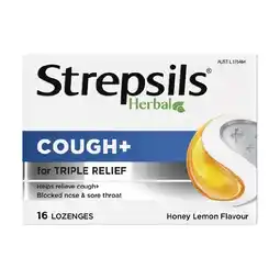 Woolworths Strepsils Herbal Cough Sore Throat Lozenges Honey Lemon Pk 16 offer