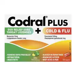 Woolworths Codral Plus Cold & Flu Plus Sore Throat Lozenges Pk 32 offer