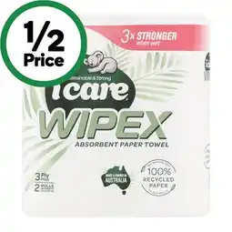 Woolworths icare Wipex Recycled Paper Towel Pk 2 offer