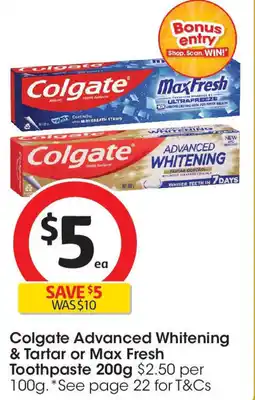 Coles Colgate Advanced Whitening & Tartar or Max Fresh Toothpaste offer