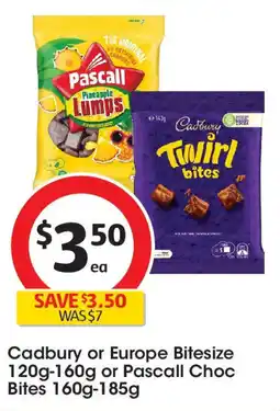Coles Cadbury or Europe Bitesize or Pascall Choc Bites offer
