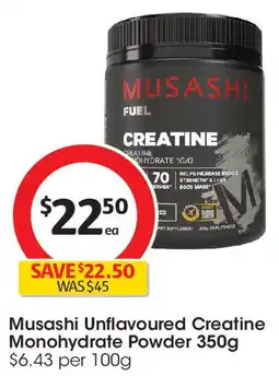 Coles Musashi Unflavoured Creatine Monohydrate Powder offer
