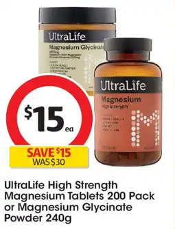 Coles UltraLife High Strength Magnesium Tablets or Magnesium Glycinate Powder offer