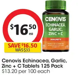 Coles Cenovis Echinacea, Garlic, Zinc + C Tablets offer