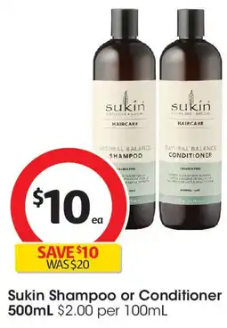 Coles Sukin Shampoo or Conditioner offer