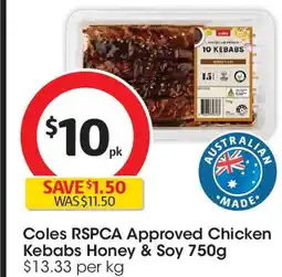 Coles Coles RSPCA Approved Chicken Kebabs Honey & Soy offer