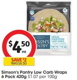 Coles Simson's Pantry Low Carb Wraps offer