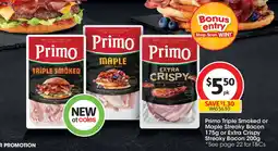 Coles Primo Triple Smoked or Maple Streaky Bacon or Extra Crispy Streaky Bacon offer
