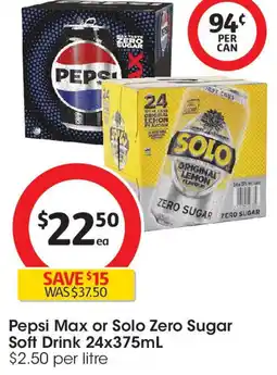 Coles Pepsi Max or Solo Zero Sugar Soft Drink offer