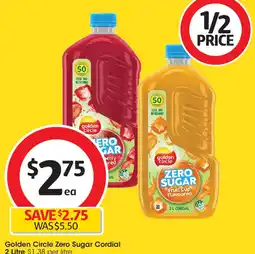 Coles Golden Circle Zero Sugar Cordial offer