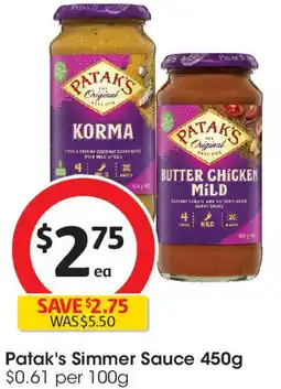 Coles Patak's Simmer Sauce offer