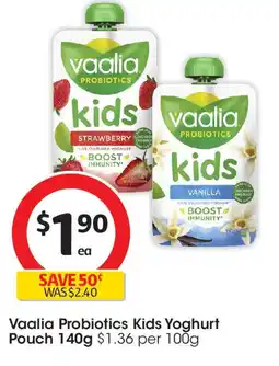 Coles Vaalia Probiotics Kids Yoghurt Pouch offer