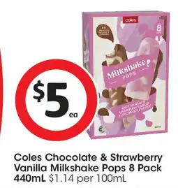 Coles Coles Chocolate & Strawberry Vanilla Milkshake Pops offer