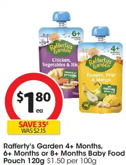 Coles Rafferty's Garden 4+ Months, 6+ Months or 8+ Months Baby Food Pouch offer