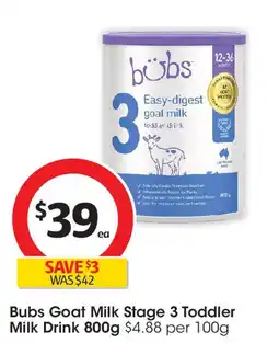Coles Bubs Goat Milk Stage 3 Toddler Milk Drink offer