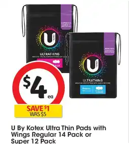 Coles U By Kotex Ultra Thin Pads with Wings Regular offer