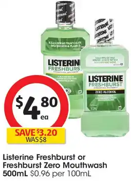 Coles Listerine Freshburst or Freshburst Zero Mouthwash offer