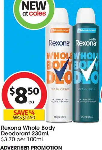 Coles Rexona Whole Body Deodorant offer