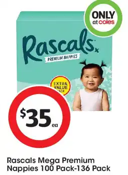 Coles Rascals Mega Premium Nappies offer