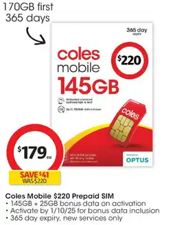 Coles Coles Mobile Prepaid SIM offer