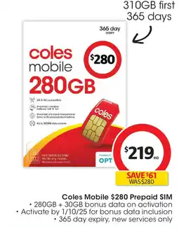 Coles Coles Mobile Prepaid SIM offer