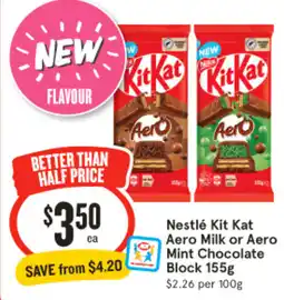 IGA Nestlé Kit Kat Aero Milk or Aero Mint Chocolate Block offer
