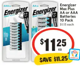 IGA Energizer Max Plus AA or AAA Batteries 10 Pack offer