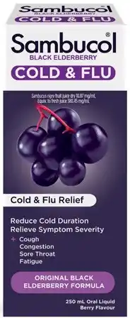 Discount Drug Stores Sambucol Cold & Flu Relief Oral Liquid 250mL offer