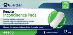 Discount Drug Stores Guardian Incontinence Pads Regular 12 Pack offer