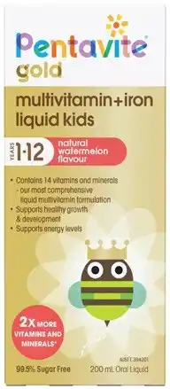Discount Drug Stores Pentavite Gold Kids Multivitamin + Iron Oral Liquid 1-12 Years Watermelon Flavour 200mL offer