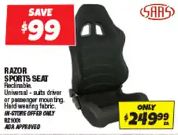 Autobarn Razor sports seat offer