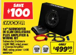 Autobarn 10" subwoofer in slim enclosure plus amplifier & wiring kit offer