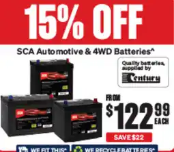 SuperCheap Auto SCA Automotive & 4WD Batteries offer