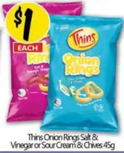 NQR Thins Onion Rings Salt & Vinegar or Sour Cream & Chives offer