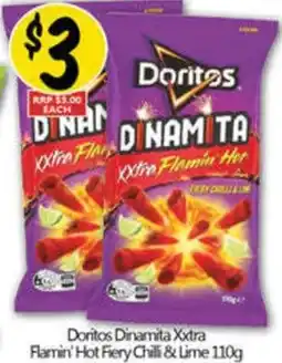 NQR Doritos Dinamita Xxtra Flamin' Hot Fiery Chilli & Lime offer