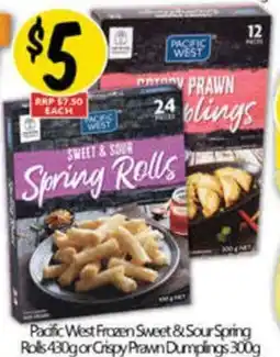 NQR Pacific West Frozen Sweet & Sour Spring Rolls or Crispy Prawn Dumplings offer