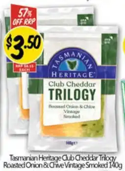 NQR Tasmanian Heritage Club Cheddar Trilogy Roasted Onion & Chive Vintage Smoked offer