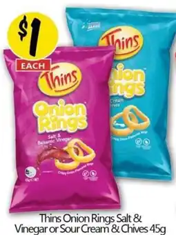 NQR Thins Onion Rings Salt & Vinegar or Sour Cream & Chives offer