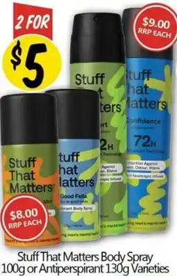 NQR Stuff That Matters Body Spray 100g or Antiperspirant offer