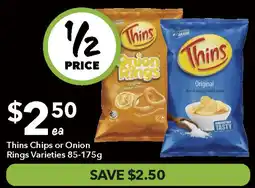 Ritchies Thins Chips or Onion Rings Varieties offer