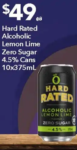 Ritchies Hard Rated Alcoholic Lemon Lime Zero Sugar 4.5% Cans offer