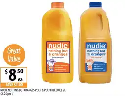 Supabarn Nudie nothing but oranges pulp & pulp free juice offer
