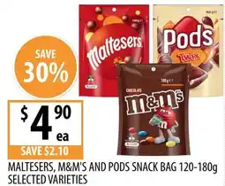 Supabarn Maltesers, m&m's and pods snack bag offer
