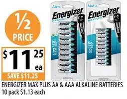 Supabarn Energizer max plus aa & aaa alkaline batteries offer