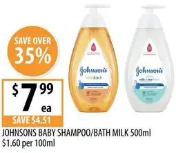 Supabarn Johnsons baby shampoo/bath milk offer