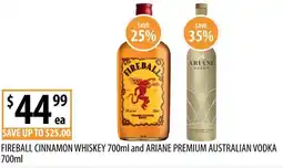 Supabarn Fireball cinnamon whiskey and ariane premium australian vodka offer