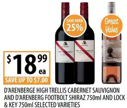 Supabarn D'arenberge high trellis cabernet sauvignon and d'arenberg footbolt shiraz and lock & key offer
