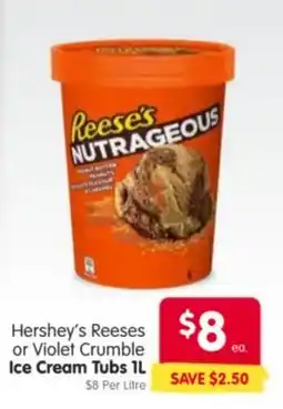 Spar Hershey's Reeses or Violet Crumble Ice Cream Tubs offer