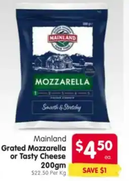 Spar Mainland Grated Mozzarella or Tasty Cheese offer