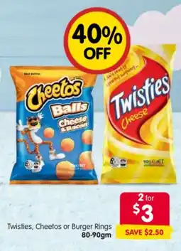Spar Twisties, Cheetos or Burger Rings offer